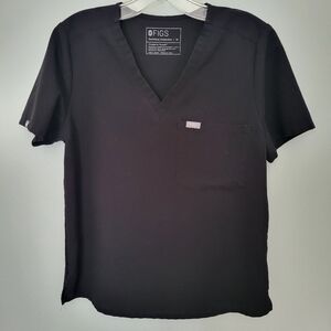 FIGS Technical Collection Women Scrub Top V Neck Short Sleeve‎ Black
